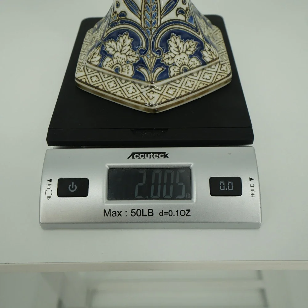 Unbranded Candlestick Holder Home Decor 10.75in Blue White Gold Floral Ceramic